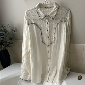 Elegant White Lace Button-Up Blouse